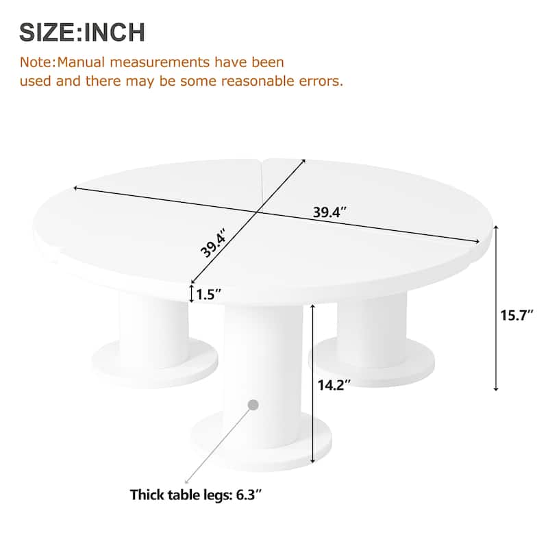 39.4" Round Petal-Shaped Coffee Table with 3 Thick Legs and Sleek Round Edges
