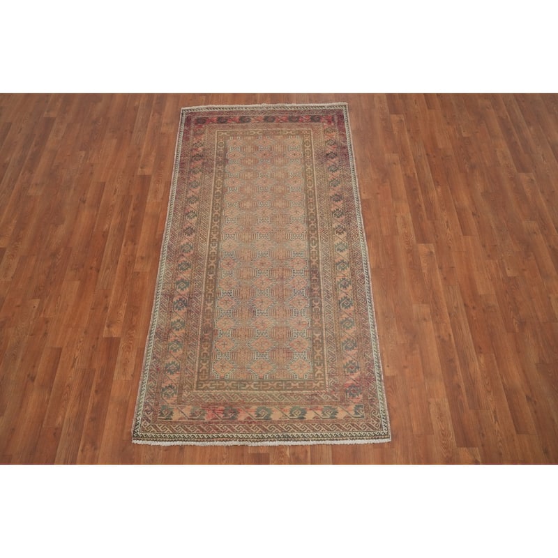Hand Knotted Oriental 100% Wool Carpet Traditional Geometric Oranges & Rust Balouch Runner Rug - 6' 9'' X 3' 5''