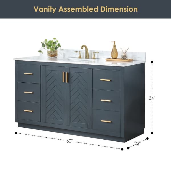 dimension image slide 1 of 6, Altair Gazsi Bathroom Vanity with Composite Stone Countertop without Mirror