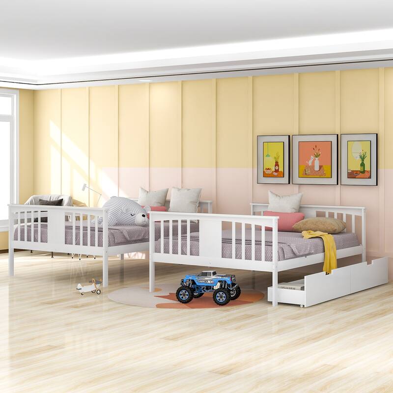 Full Over Full Bunk Bed with Drawers Solid Pine Construction