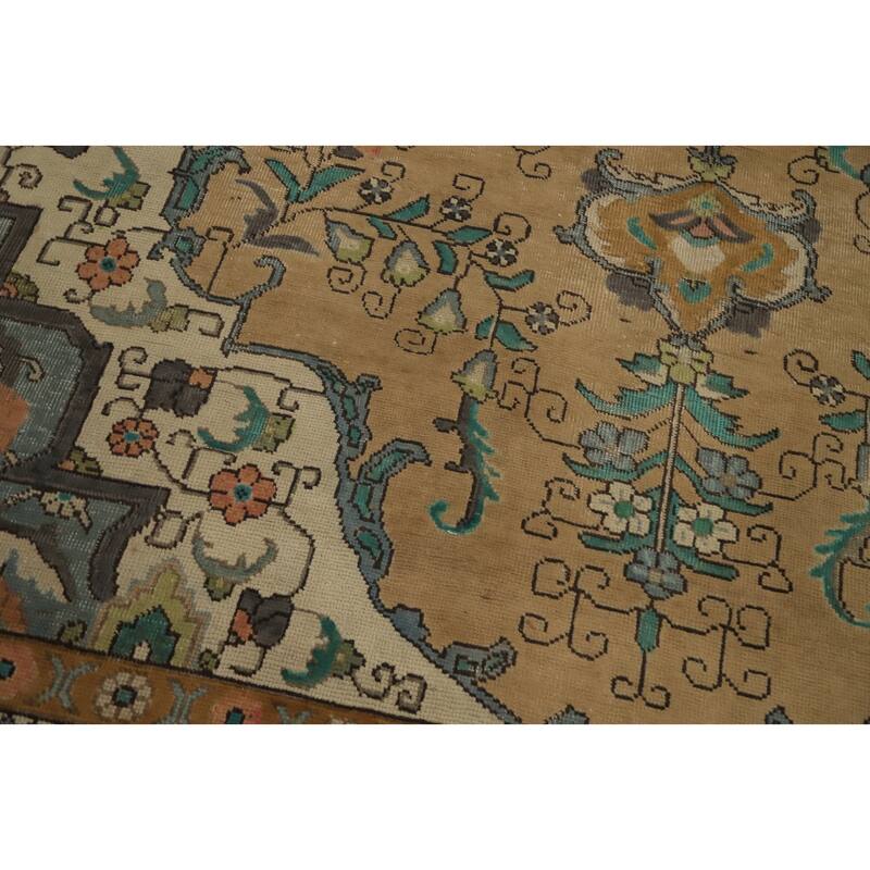 Hand Knotted Oriental 100% Wool Carpet Traditional Floral Brown Tabriz Area Rug - 12' 11'' X 9' 2''