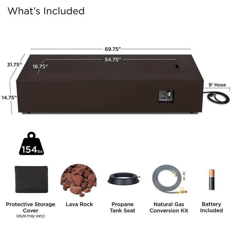 Aegean 70" Rectangle Fire Table Propane or Natural Gas by Real Flame