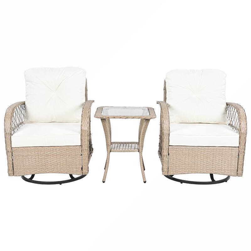 3PCS Rattan Swivel Chair and Table Set