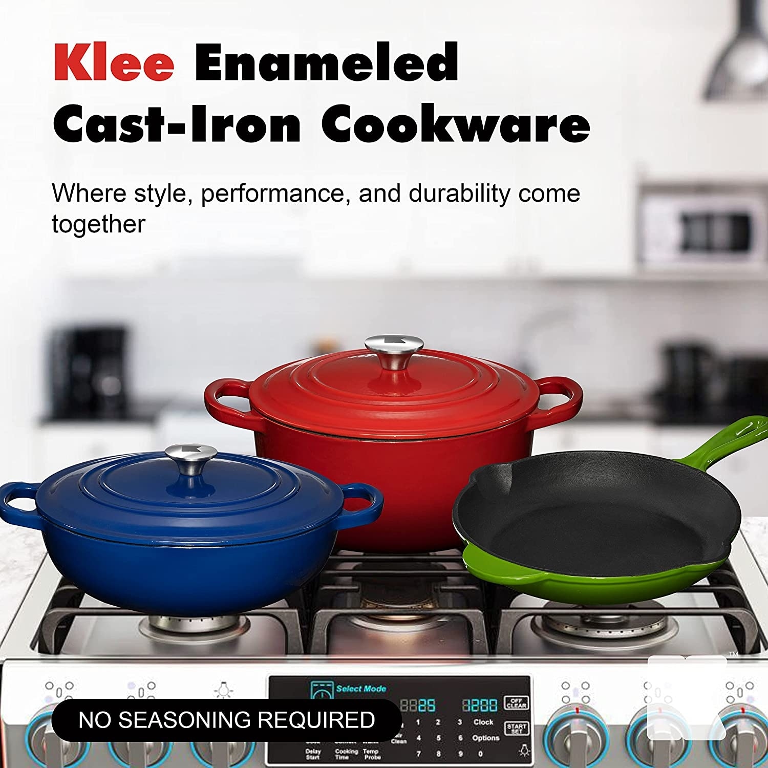 Enameled Cast Iron Cookware Set - 5 Pieces Solid Colored Braiser
