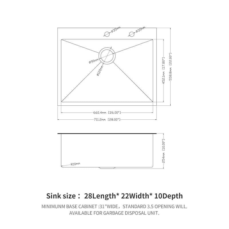 Black Drop Sink, 28x22 inch Drop in Kitchen Sink Gunmetal 16 Gauge