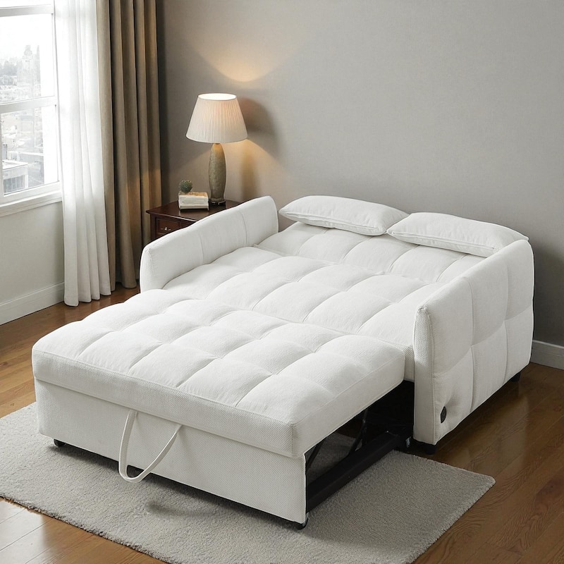 52.8" Loveseat Pull-Out Sleeper Sofa Bed with Adjustable Backrest, USB Ports and Pillows, Tufted Chenille Sofa