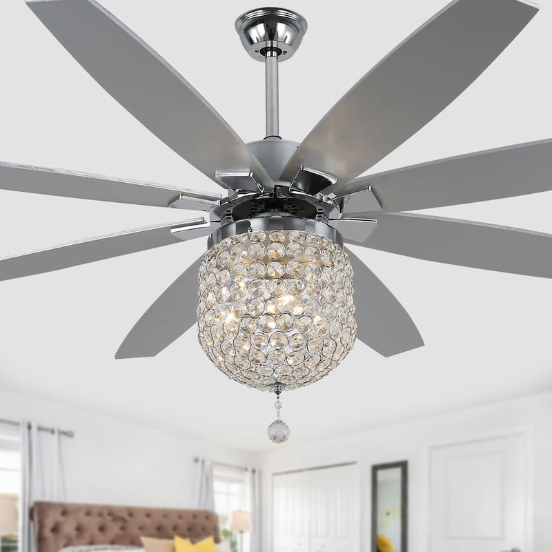 Cusp Barn 65" Chrome Ceiling Fan with Light and Remote,Gorgeous Crystal Fixture,Modern Reversible Fan Light,6 Speeds Quiet Motor - 65 inch - Chrome