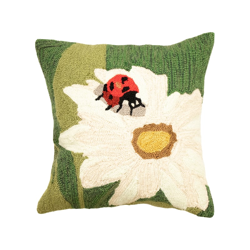 Liora Manne Frontporch Ladybug Indoor/Outdoor Pillow Green 18" x 18"