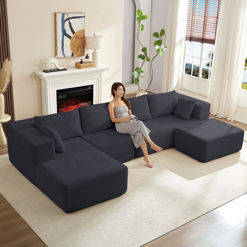 Minimalist 135" Oversized Modular Sofa, 4-Pieces Free Combination, No Assembly Required - U-Shaped Sofa - Dark Grey - Reversible