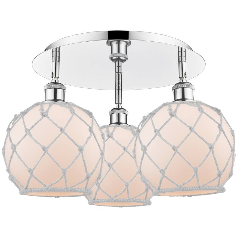 Innovations Lighting Endless Possibilities Ballston - Farmhouse Rope - 3 Light 20" Flush Mount - White Glass with White Rope/Polished Chrome