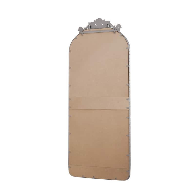 58"x24" Arched Full Body Mirror with Ornate Carved Applique on Top and Bottom,Hanging Wall Mounted Mirror,Retro Decor Mirror