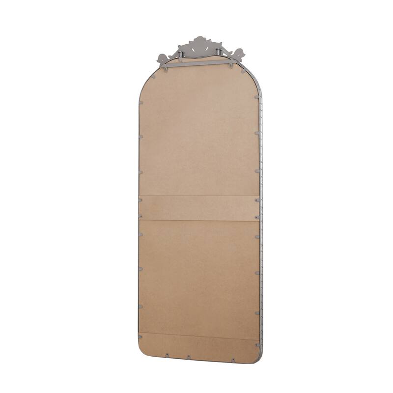 58"x24" Arched Full Body Mirror with Vintage Ornate Carved Applique on Top and Bottom, Hanging Wall Mounted Mirror