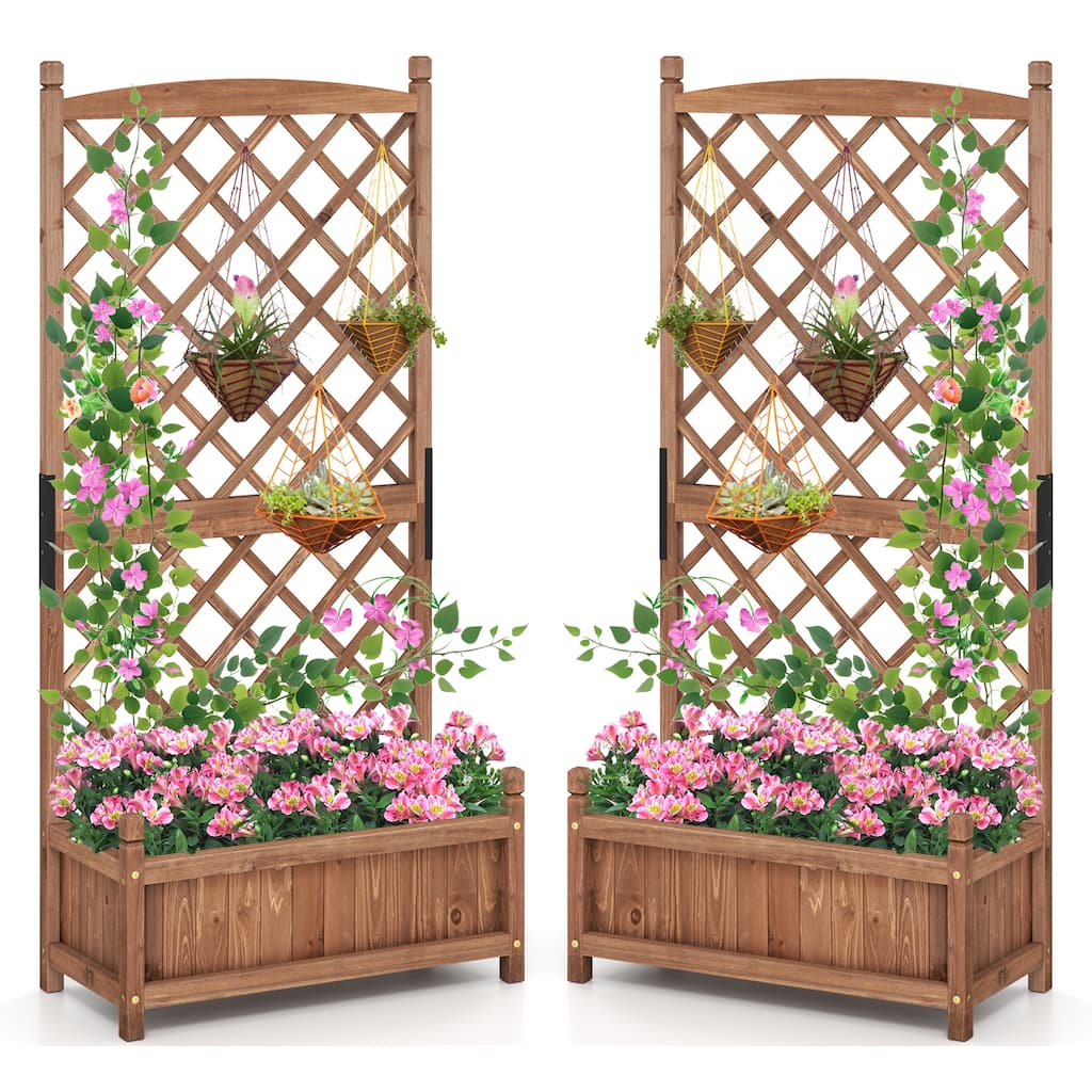 Gymax 2PCS 60'' Tall Raised Garden Bed w/ Diamond Lattice Trellis