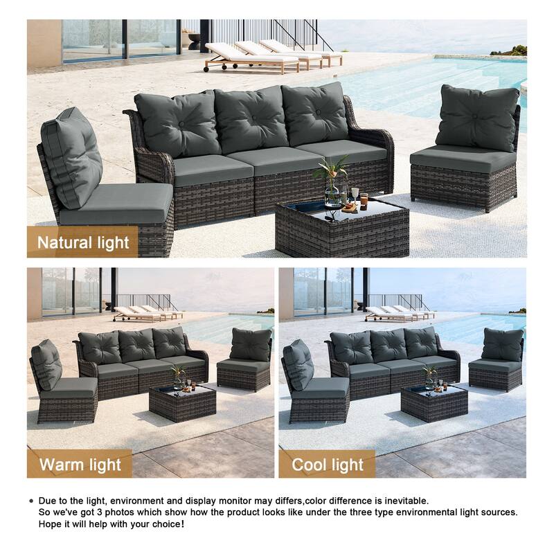 Outdoor Wicker Patio Conversation Furniture Set with Table and Cushion