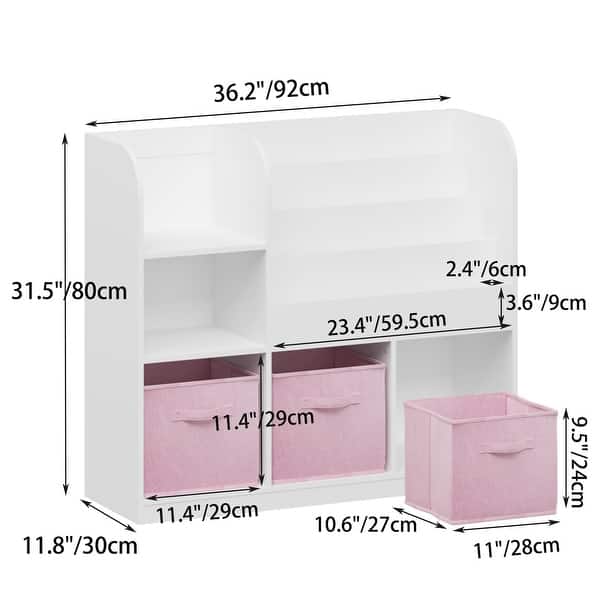 Kids Bookcase and Bookshelf,Multifunctional Bookcase with 3 Collapsible Drawers,Bookcase Display Stand,Toy Storage Organizer