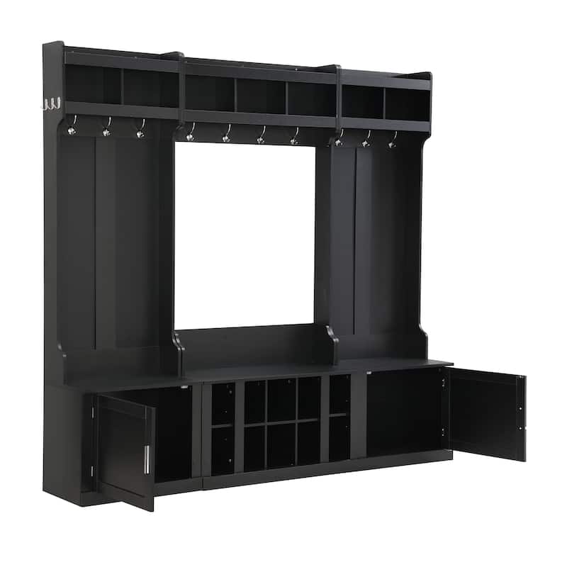 Wide Design Hall Tree with Storage and Bench, 4-IN-1 Multi-functional Entryway Bench with Coat Rack and Shoe Cubbies