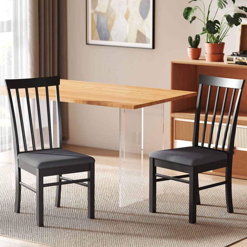 Black-Grey Rubberwood Dining Chairs Set of 2 with Foam Cushion Seats - 17.1" W x 20.1" D x 37" H
