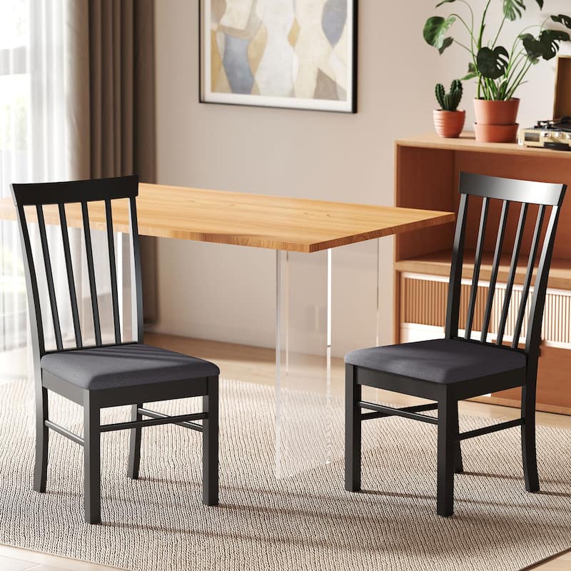 HOMCOM Wooden Dining Chairs Set of 2, Farmhouse Upholstered Kitchen Chairs with Rubber Wood Frame for Living Room, Dining Room