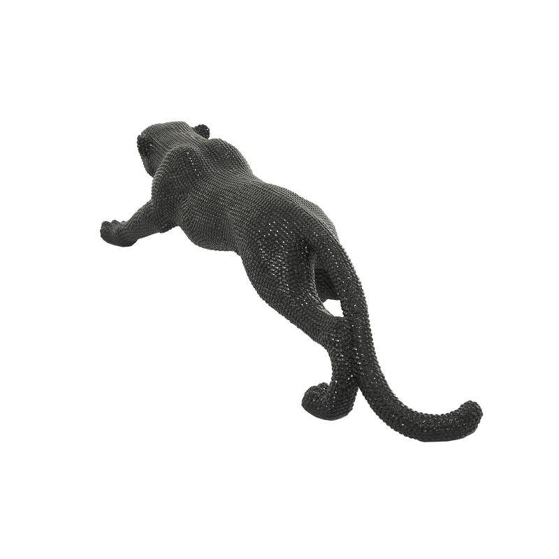 Polystone Leopard Floor Decorative Sculpture with Carved Faceted Diamond Exterior - Silver or Black - Roche River Decor