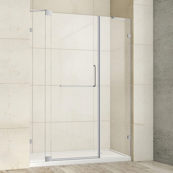 Milano 60" W x 72" H Hinged Frameless Tub Door in Brushed Nickel - 60" W x 72" H. Opens flyout.