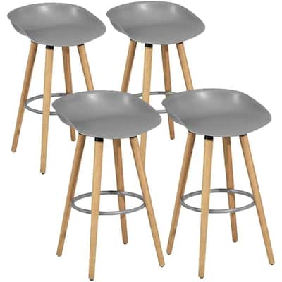 Modern Bar Stool Set of 4, Industrial Counter Height Bar Stool Chair with Wooden Leg