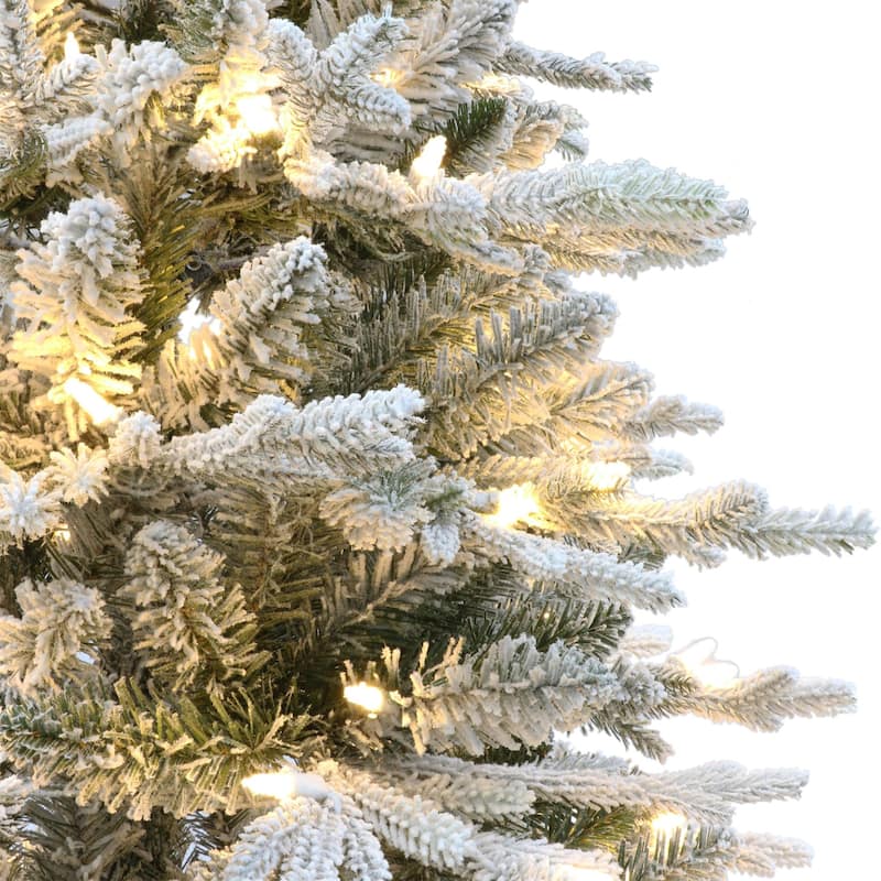 Pre-lit Potted Arctic Fir Flocked Artificial Christmas Tree - 6’ - Warm Lights - 6 Foot