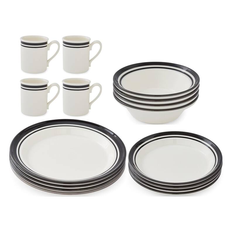 Portmeirion Potters 16 Piece Stripe Dinnerware Set - Black