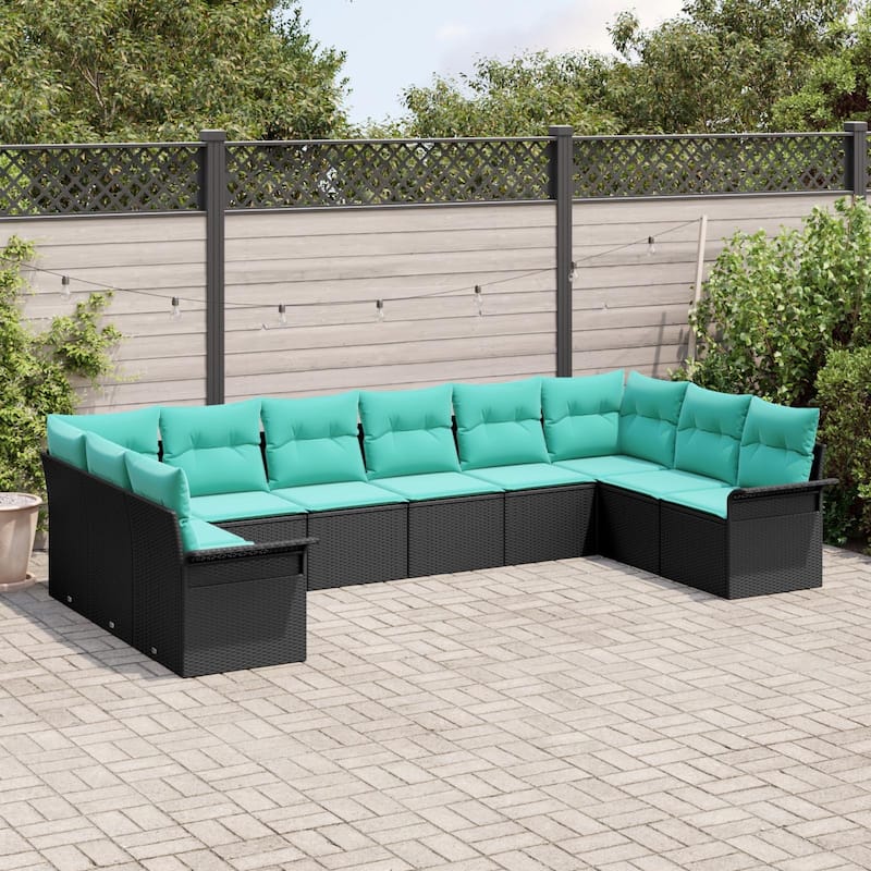 vidaXL 10/11 Garden Sofa Set with Cushions Black/Brown/Grey Poly Rattan - 135.4 x 73.8 x 27.2