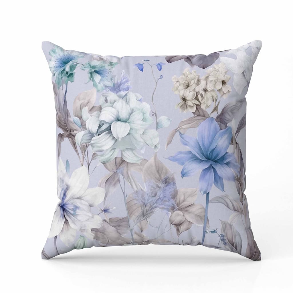 Wildflower Whimsy Indoor/Outdoor Reversible Throw Pillow Blue and Silver