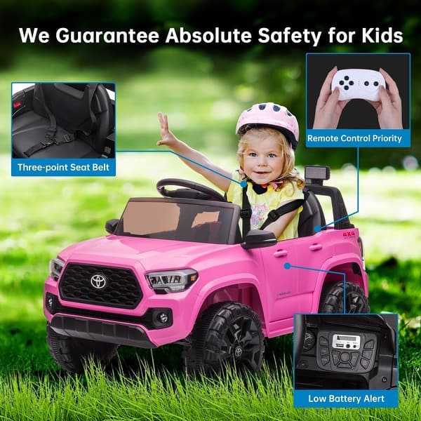slide 2 of 15, Lorise 12V Kids Ride Electric Vehicle on Car Licensed Toyota Tacoma Battery Pink