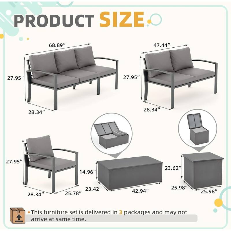 AECOJOY Metal Patio Furniture Set 7 Pieces Modern Outdoor Conversation Set