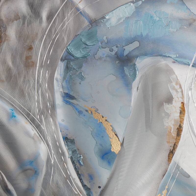 Gray Canvas Interlocked Rings Abstract Living Room Framed Wall Art with Gold and Blue Accents