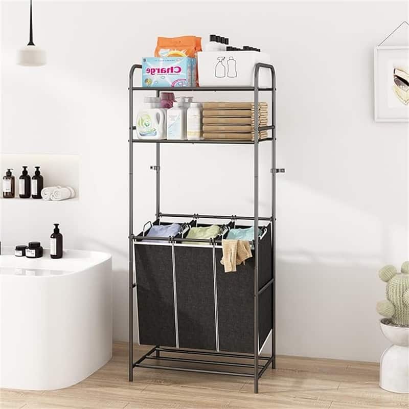Laundry Hamper Sorter Removable Bags for Clothes Storage - 18.11"D x 28.34"W x 70.85"H - 18.11"D x 28.34"W x 70.85"H - Black