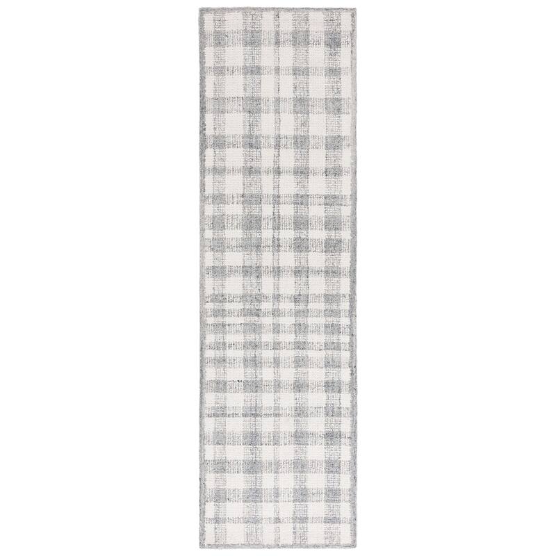 SAFAVIEH Handmade Abstract Zilia Checkered Wool Rug - 2'3" x 8' Runner - Ivory/Grey - Runner