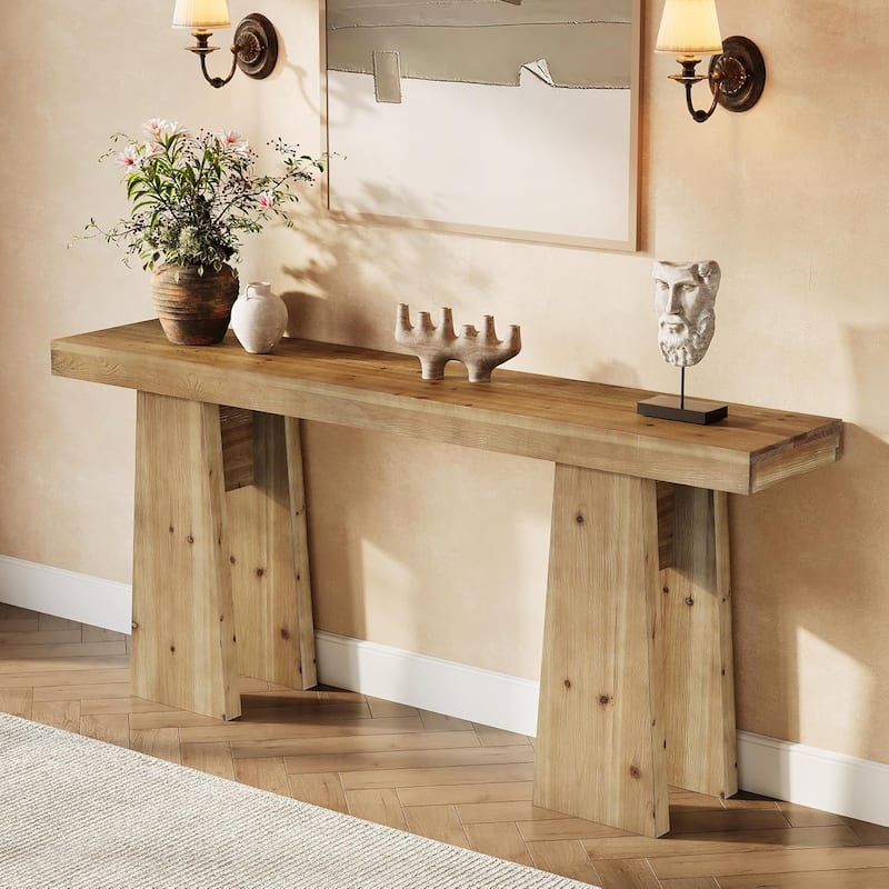 70.9" Farmhouse Extra Long Solid Wood Console Table with Reinforced Frame