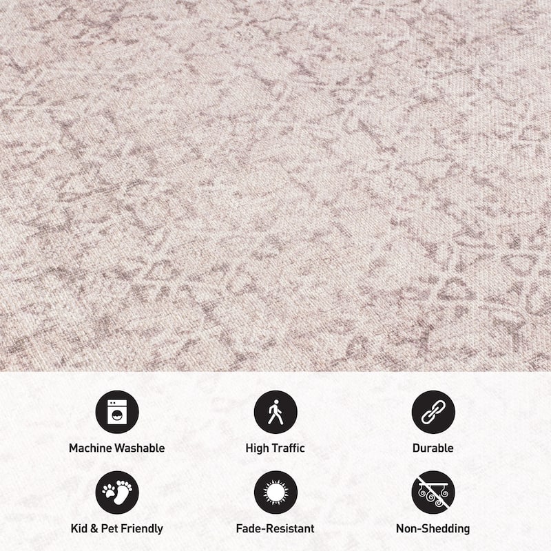 Beige Vintage Washable Rug - Low Pile, Subtle Pattern for Neutral Spaces