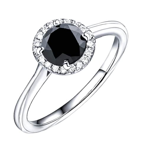 Prism Jewel 1.08 TCW Black Diamond with Natural Diamond Engagement Halo Ring