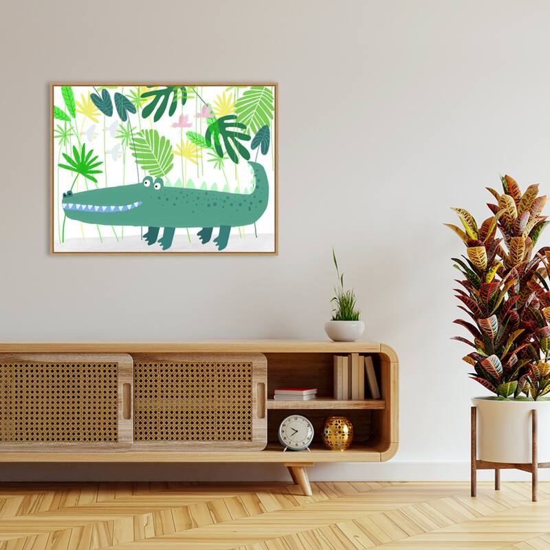 Happy Crocodile in the Jungle by Carla Daly Framed Canvas Wall Art Print