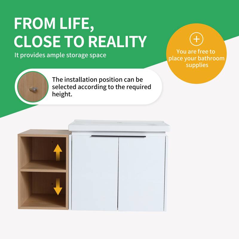 BNK 12/24/36/48/60 Inch Wall-Mounted Bathroom Vanity, Bathroom Cabinet with Doors or Side Shelves