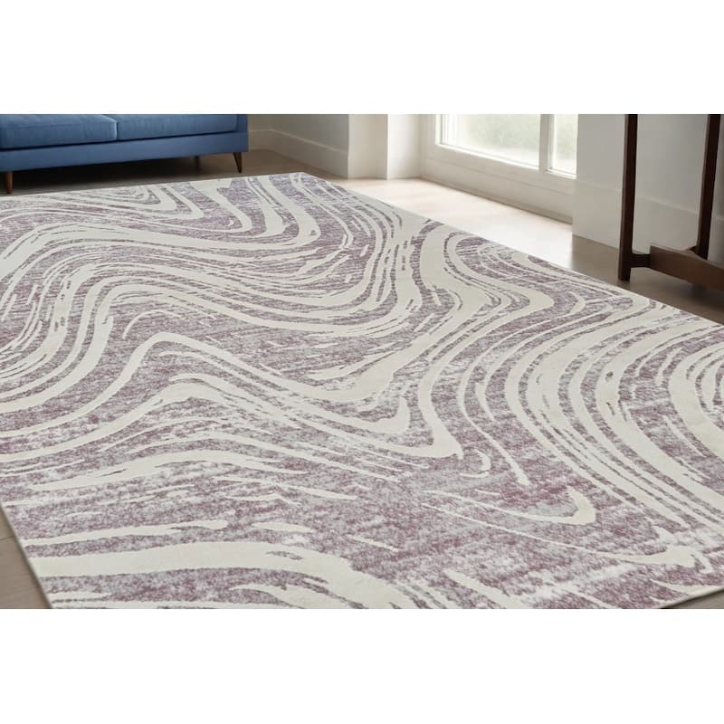 Bili Distressed Abstract Modern Stain Resistant Woven Durable Area Rug By HomeRoots - 5' X 8' - Cream/Onyx - Rectangle