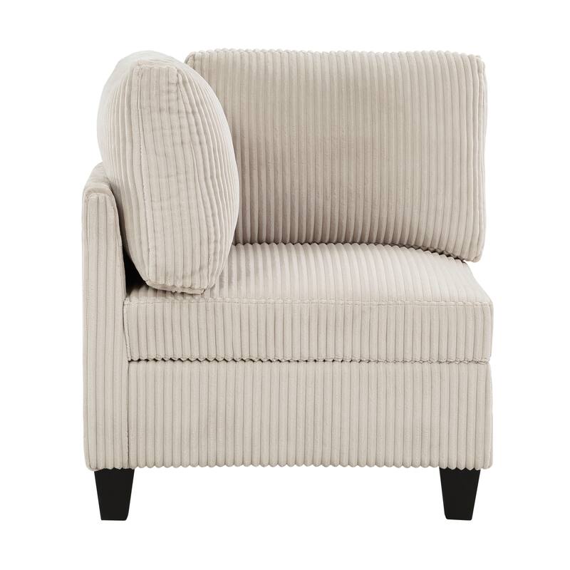4-Piece Modular Sectional in Beige Corduroy, with Storage, Pockets, Ports, 89x64x36 inches, 235 lbs