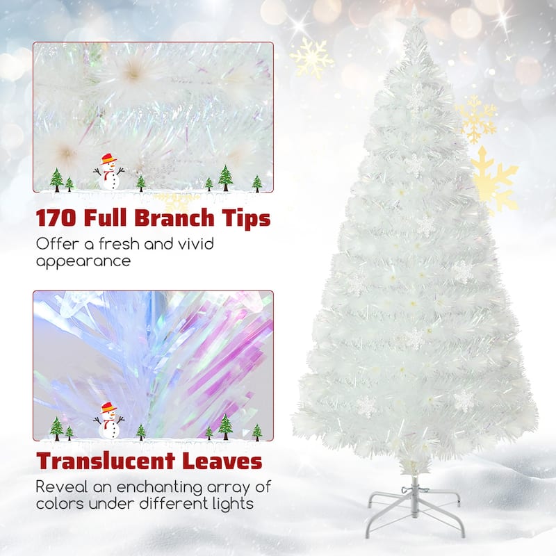 Gymax 5/6/7 FT Pre-Lit Fiber Optic Christmas Tree White Artificial