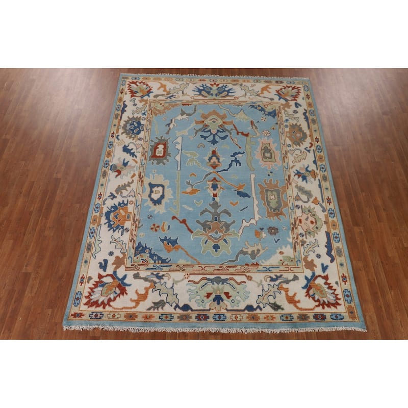 Blue Oushak Indian Area Rug Handmade Wool Carpet - 7'10"x 10'0"