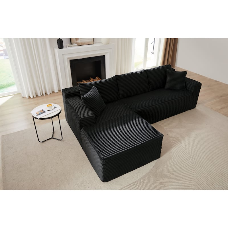 L-Shaped Modular Sectional Sofa with Chaise Lounge, Corduroy Cloud Boneless Couch with Deep Seat, Full-Compression 4 Seat Sofa
