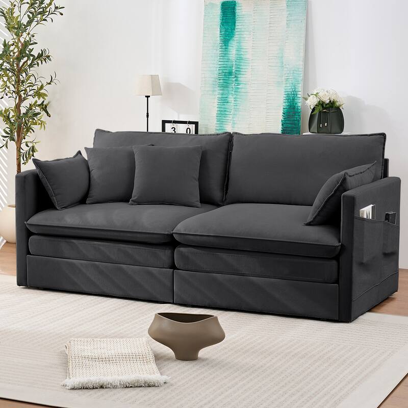 Mixoy 77.95'' lce Velvet 3-in-1 Convertible Loveseat Sleeper Sofa Bed with Side Pockets,Pull Out into Chaise Lounge/Sleeper Bed