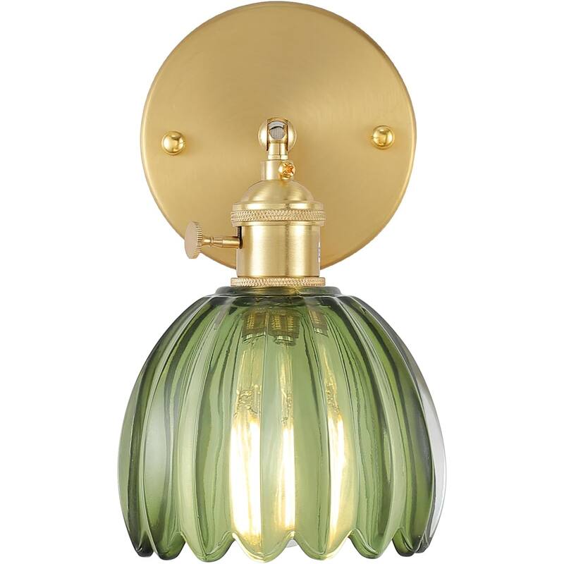 Vintage wall lamp with green tulip glass shade, 180 degree adjustable - green