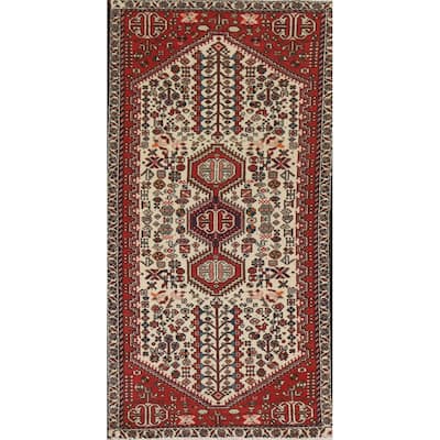 Geometric Abadeh Persian Vintage Runner Rug Handmade Wool Carpet - 2'0"x 4'9"