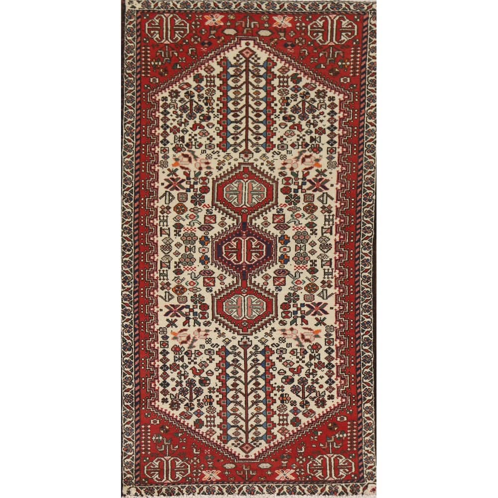 Geometric Abadeh Persian Vintage Runner Rug Handmade Wool Carpet - 2'0"x 4'9"