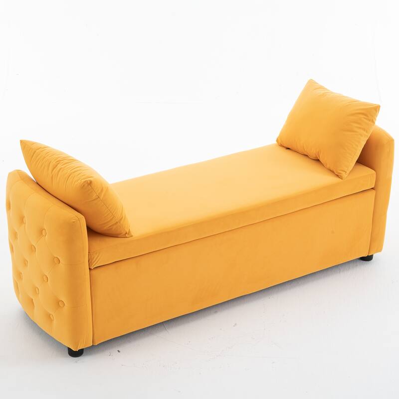 Storage Bench for Bedroom, 60" End of Bed Bench for King Size Bed Modern Upholstered Long Bench with Tufted Arm - Velvet-Mustard