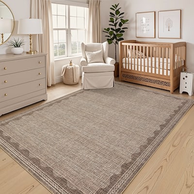 Scalloped Pattern Rugs for Living Room Bedroom Soft Non Slip Low Pile Throw Carpet Washable Foldable Area Rug